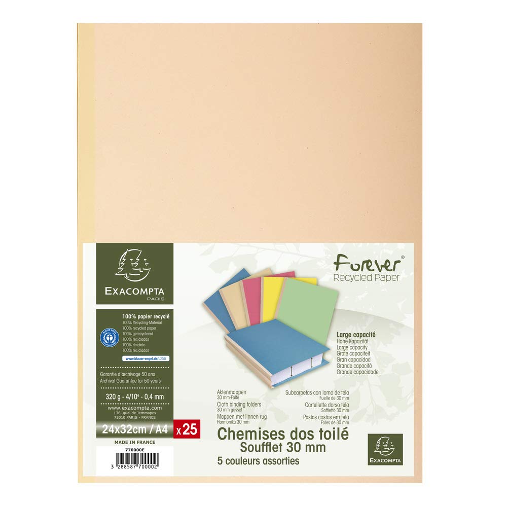 Exacompta 25 Chemises Rigides à soufflet Forever® Ange Bleu Assorties