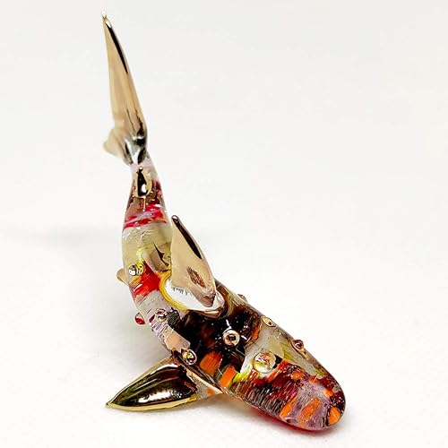 Figuras miniatura de ballena y tiburón, animales marinos, arte de vidrio soplado a mano, regalo coleccionable para decorar (rojo brillante)