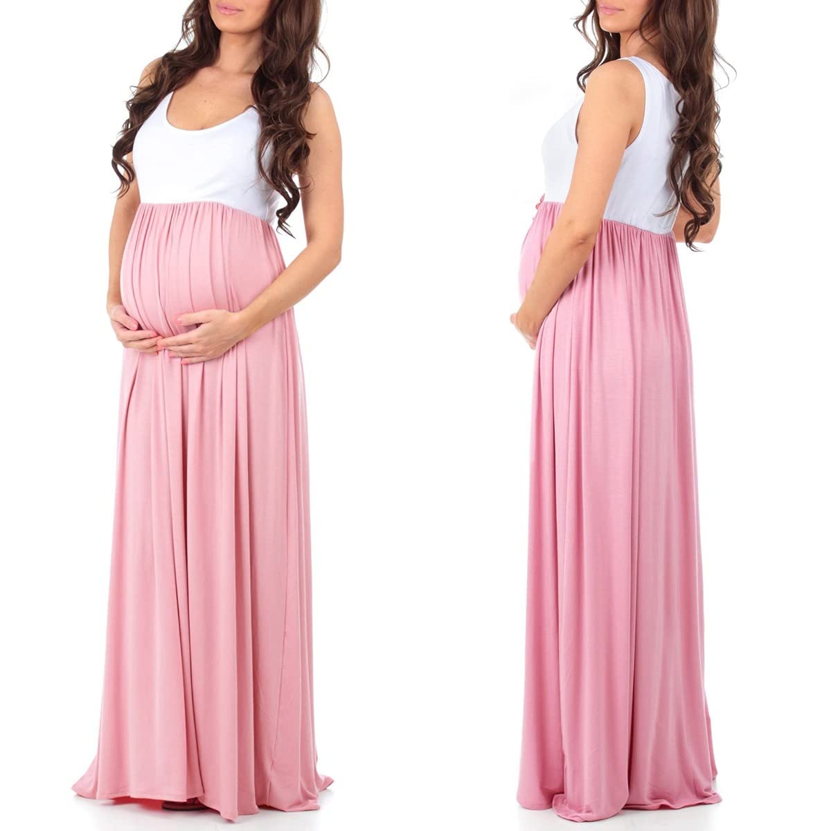 Robe de Grossesse Femme Eté Robe Longue Enceinte Robe Maternité Grande Taille sans Manche Robe Grossesse Chic Vêtements de Maternité Tenue Eté Enceinte Taille Haute S-XL