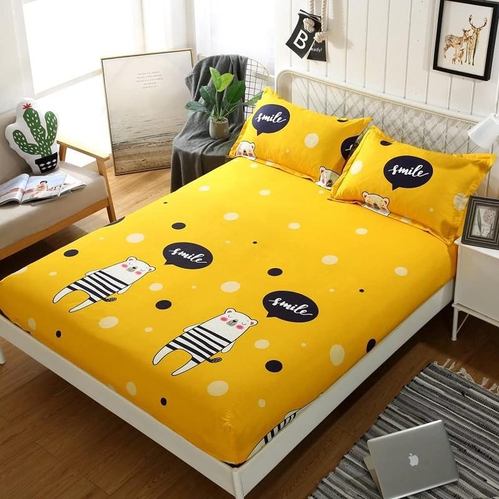Drap housse imprimé fleur 180x220cm avec grand bonnet de 25cm pour lit deux personnes