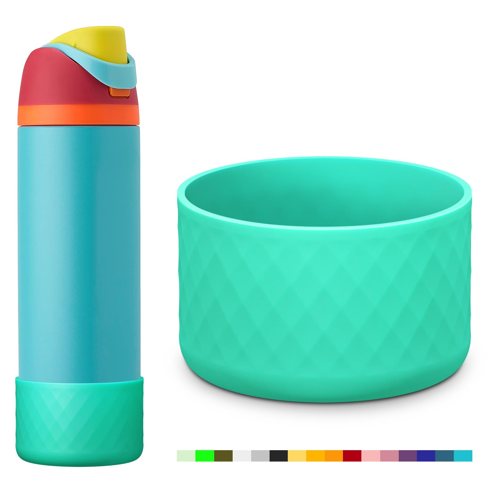 yoelike Grid Silicone Boot for Owala Water Bottle, Anti-Slip Protective Sleeve for FreeSip/Twist/Flip, Bottom Bumper Cover for Watter Bottle