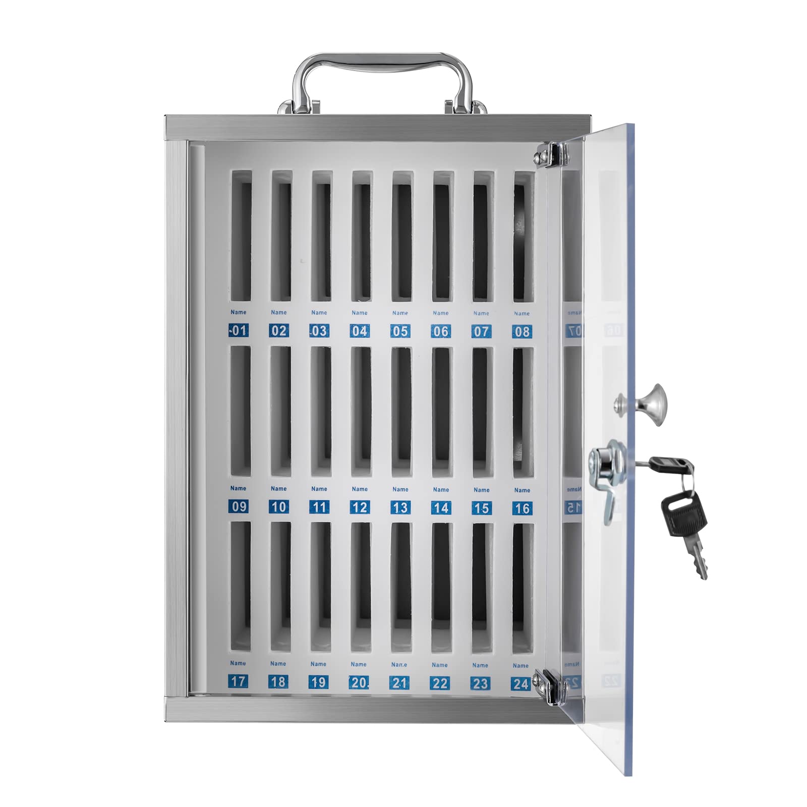 Caja de seguridad para celulares en aulas de clase con 60 compartimentos y diseño de pared