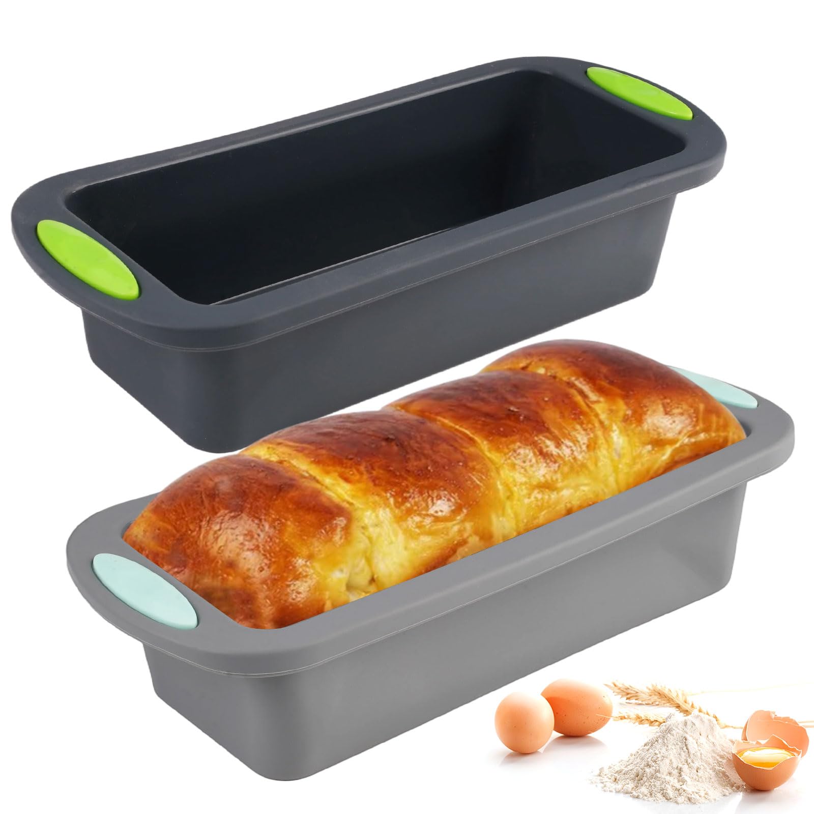 2 Piezas Molde Silicona Horno, 28x12x6 cm Moldes de Silicona para Hornear Pan, Sin BPA, Fácil de Limpiar, Molde Bizcocho Rectangular Antiadherente para Pasteles, Pan, Tostadas y Bollería