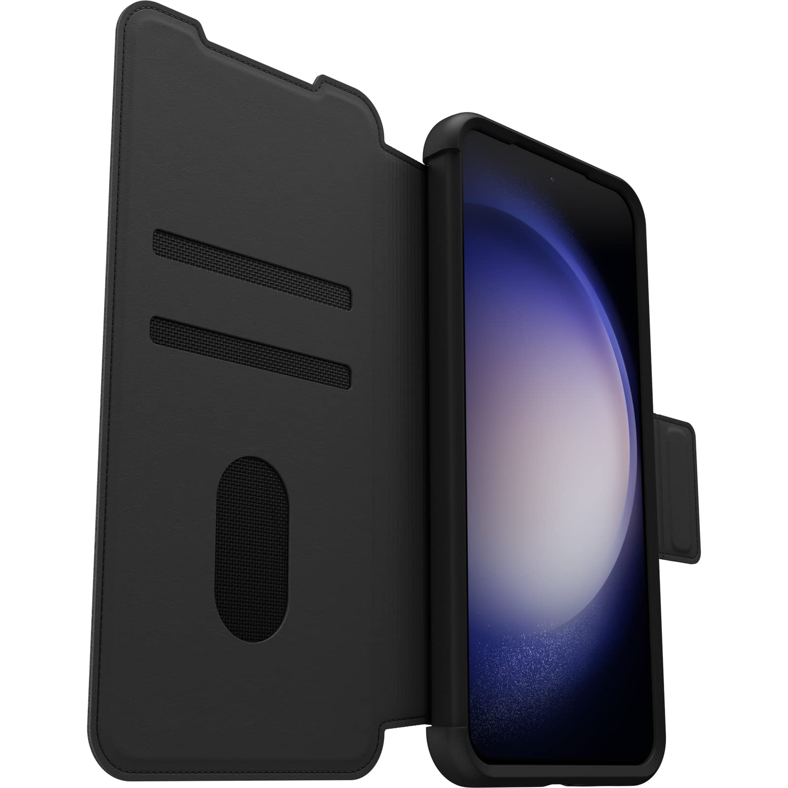 OtterBox Cover per Samsung Galaxy S23+ Strada, resistente a shock e cadute, vero cuoio, 2 slot carte di credito, testata 3x vs norme MIL-STD 810G, Nero, Senza Retail Package