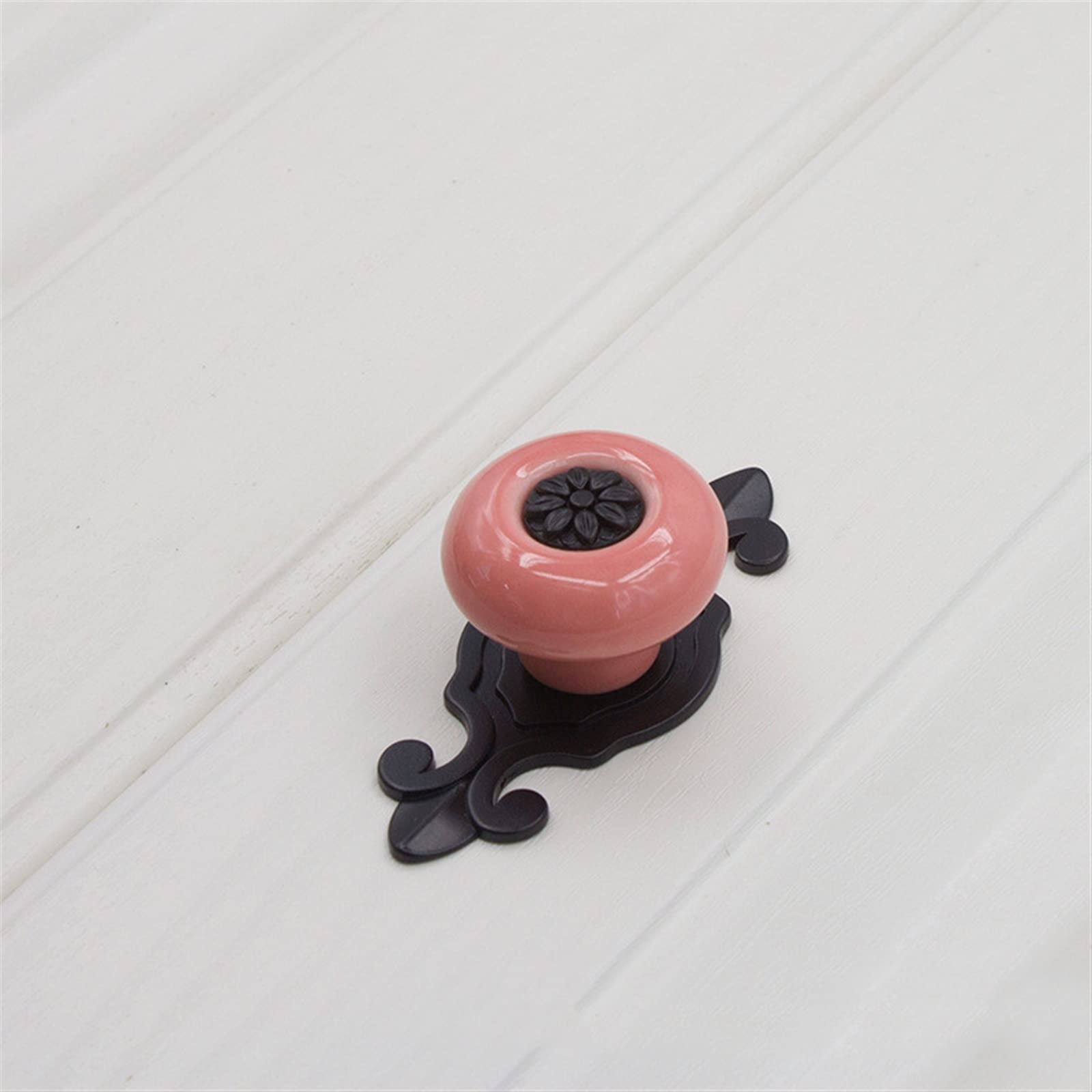 Poignée en céramique vintage noir et rose pour meuble de cuisine