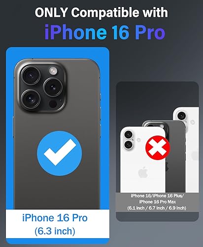 Miniatura 2 de Vihibii Funda para iPhone 16 Pro con cubierta deslizante para lente de cámara y soporte, compatible con MagSafe, protección contra caídas de grado