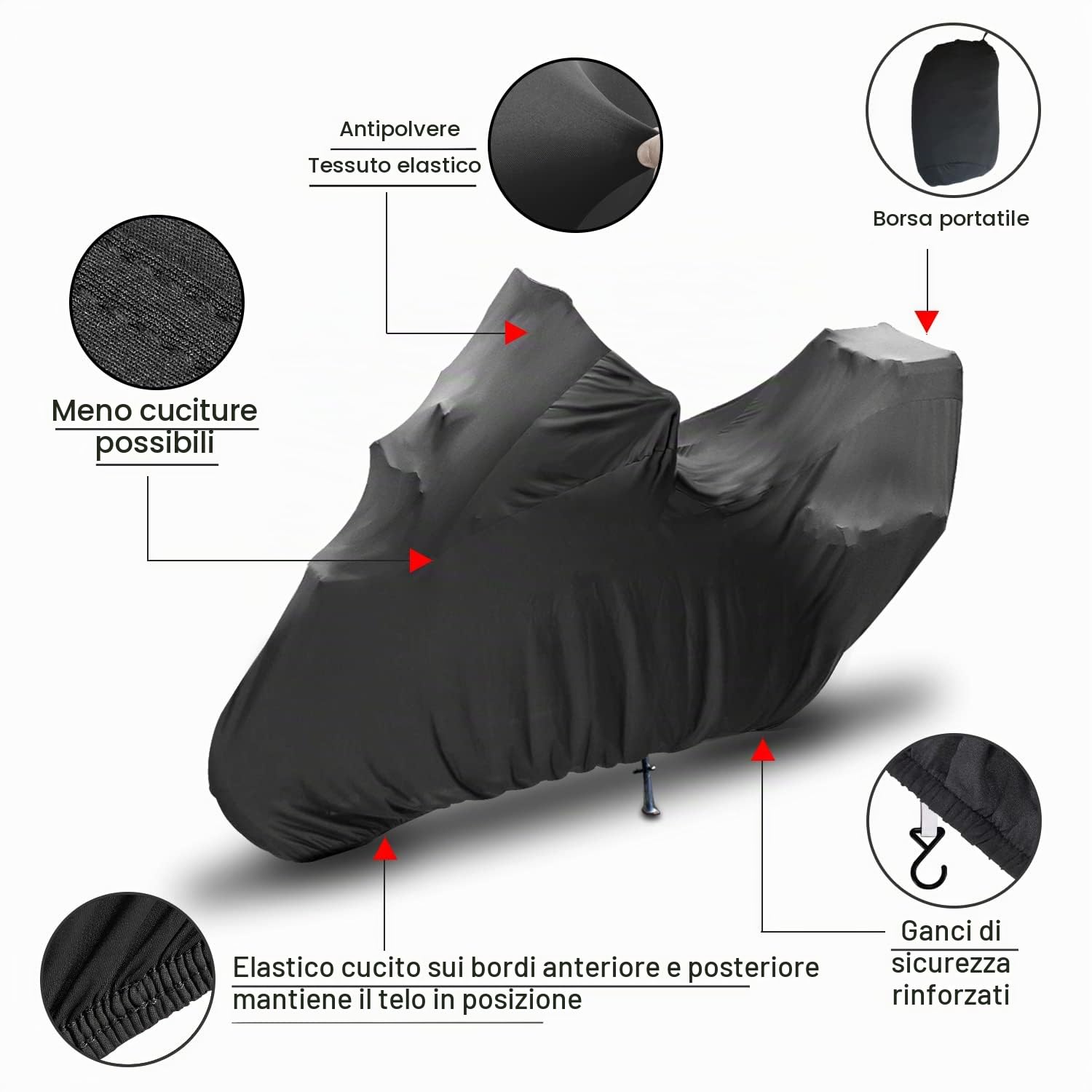 TECTICO Coprimoto Fodera per motocicletta con bauletto Top Case elastica Traspirante Resistente ai graffi Resistente al calore Interno protezione solare UV Nero, 317 x 122 x 160cm