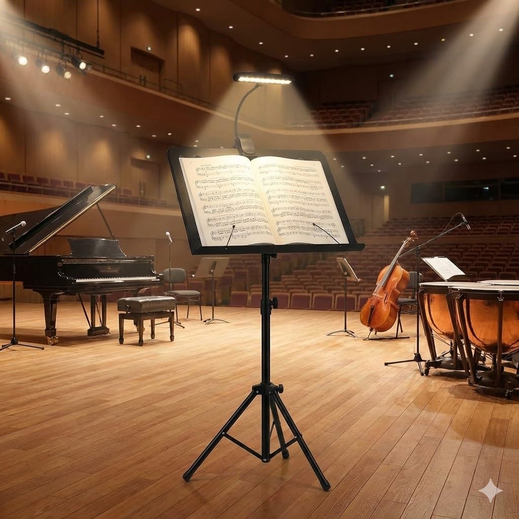 Infitronic IN10LEDNL – 10 LED lámpara para atril de partituras, lámpara de piano, lámpara de lectura, lámpara de pinza, 2 niveles de santidad, color negro