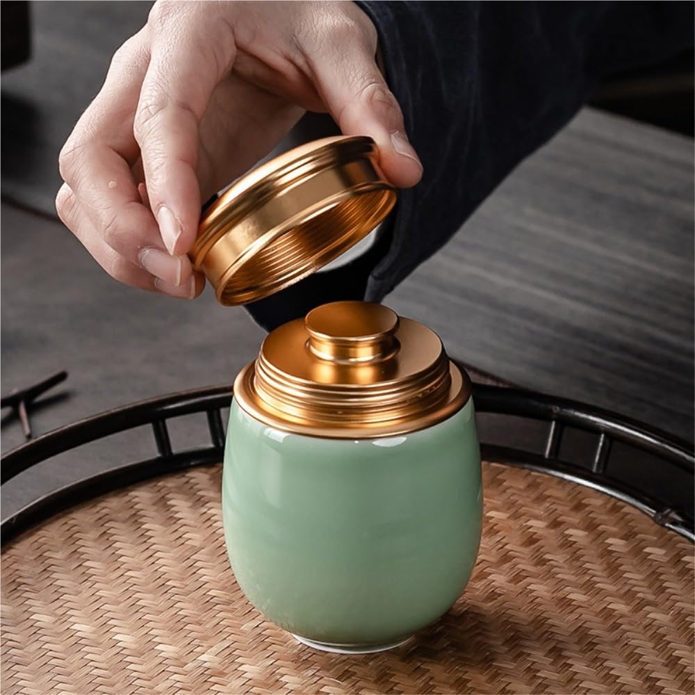Set da tè Contenitore for la conservazione del tè Sfuso Celadon, Portatile, Piccolo, sigillato, Vuoto, Set da tè, Tre lattine, Set di scatole Regalo Barattolo per Conservare Il tè