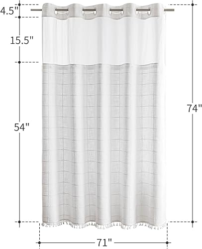 Miniatura 7 de Cortina de ducha de granja con forro a presión, no necesita ganchos, cortinas de ducha de tela con borlas para decoración rústica de baño, con