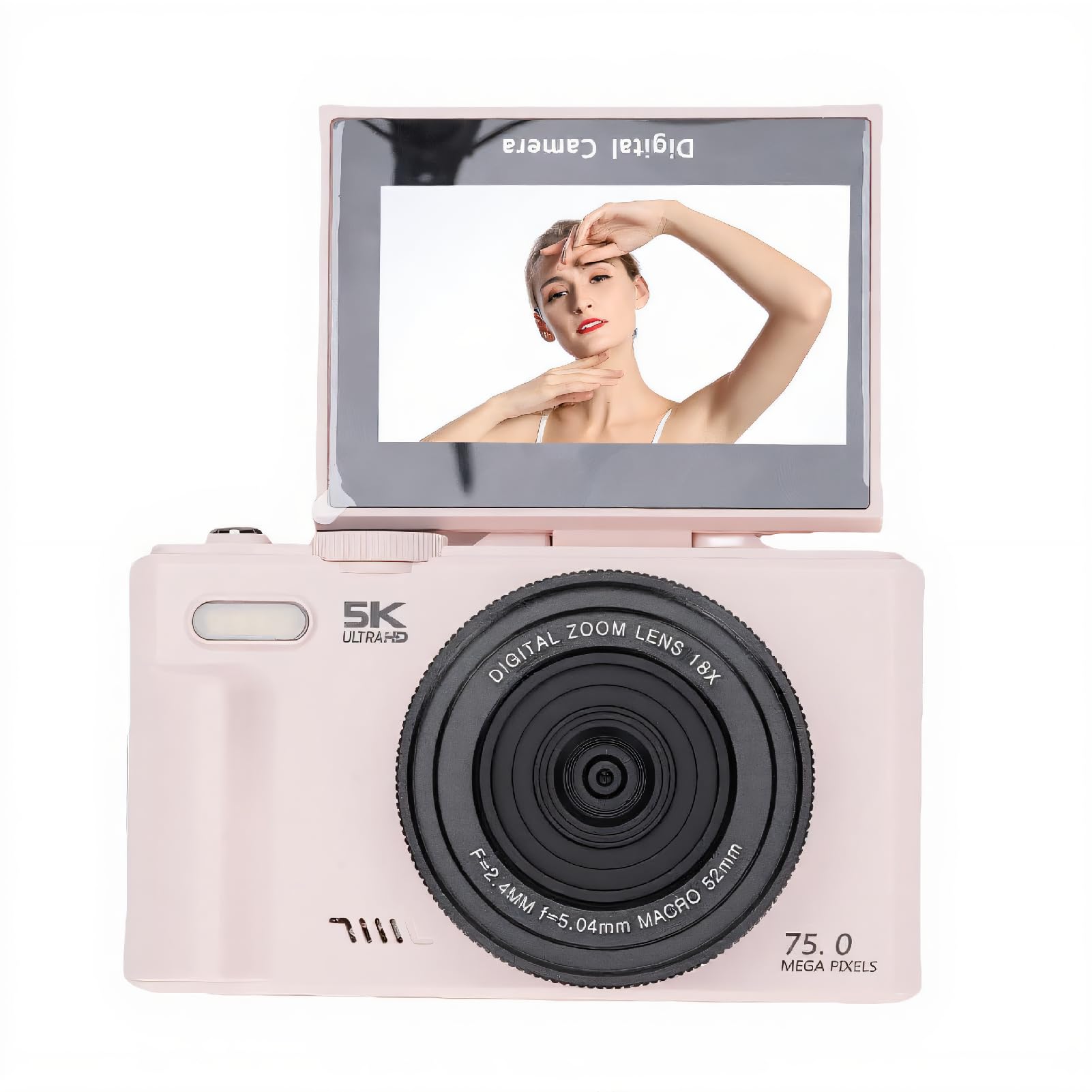 ASHATA 75MP 5K Aparat Cyfrowy do Fotografii i do Vloggingu YouTube, 18 -krotny Cyfrowy Aparat Wideo z Ekranem o Długości 3,0 Cala 180 °, LED Light Light 32 GB Karta Pamięci
