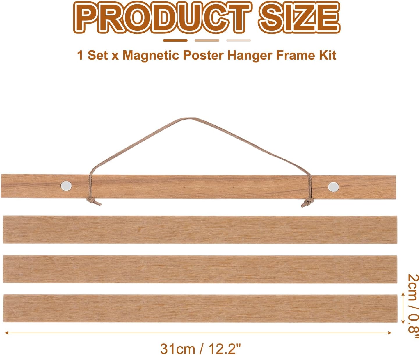 PATIKIL 1 Set Magnetic Poster Hanger Frame 12 Inch Wooden Magnet Picture Hangers Frames Wide Hanging Kit for Photos, Pictures, Artwork, Maps, Brown