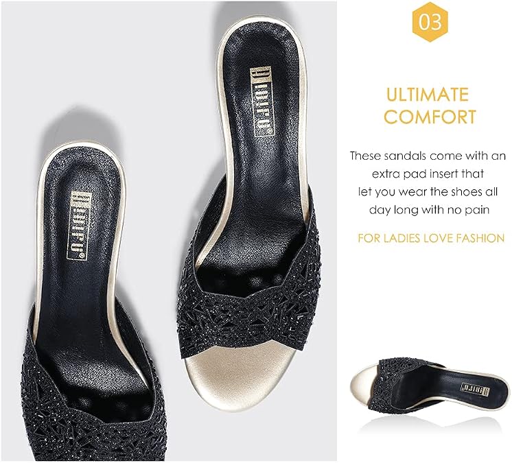 IDIFU Womens Silver Gold Wedding Shoes For Bride Bridesmaid Low Kitten Peep Toe Heels Dress Sandals Glitter Formal Slide Mules With Heel