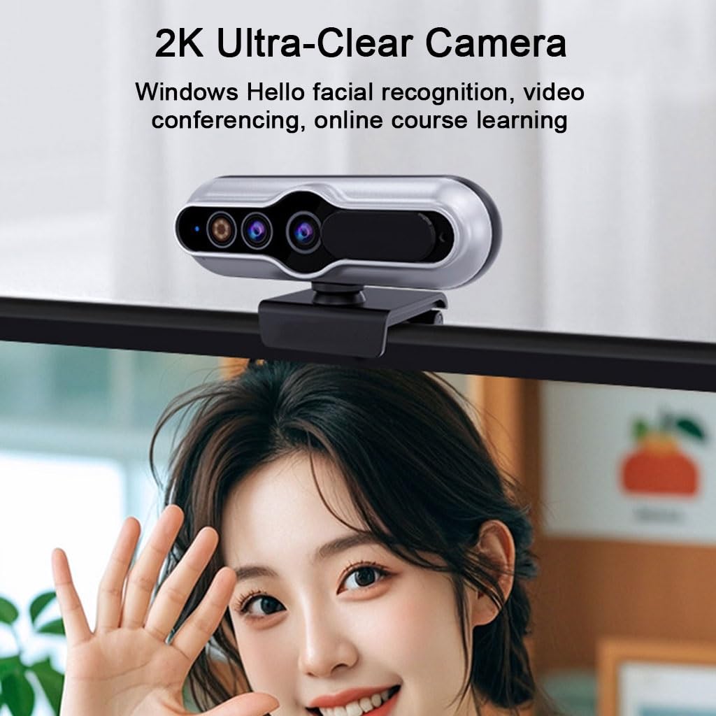 2K Webcam, Video Calling, Mikrofon Z Eliminacją Szumów, Streaming Camera, Ochrona Prywatności, Auto-Focus, Web Camera USB Plug And Play Do Nauki Online I Spotkań