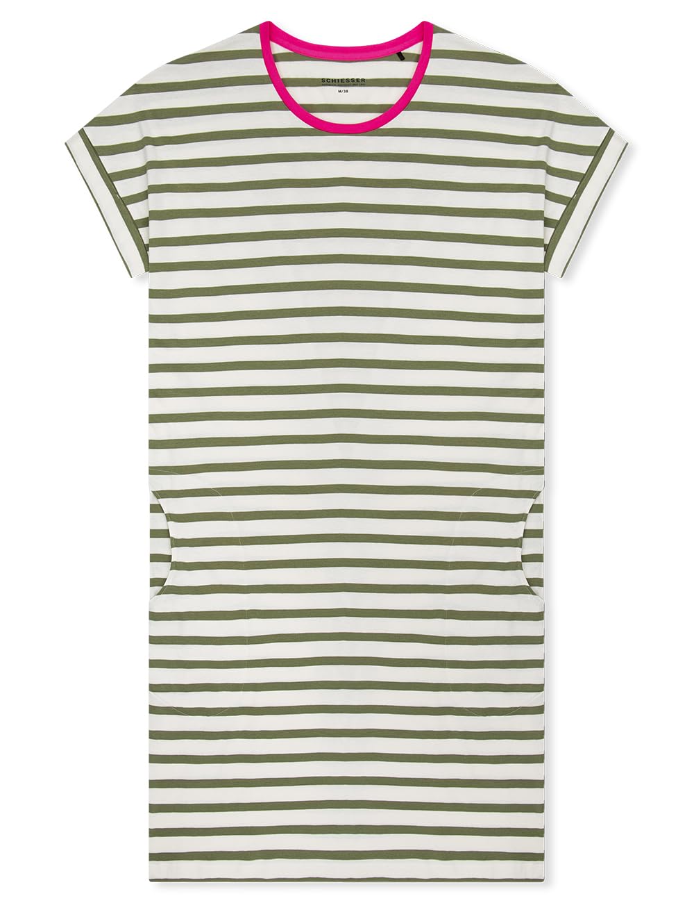 Schiesser Damska koszula nocna z krótkim rękawem, miękka bawełna, duża koszulka z kieszeniami - Nightwear, lipa, 46