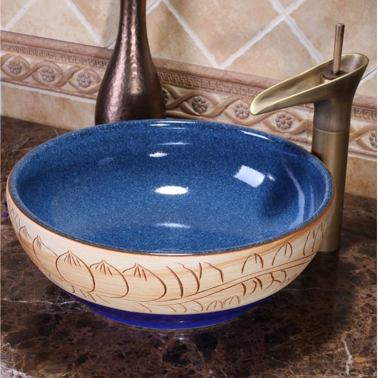 Umywalka Ceramiczna Nablatowa, Okrągła, Retro, Do Domu, Na Blat,