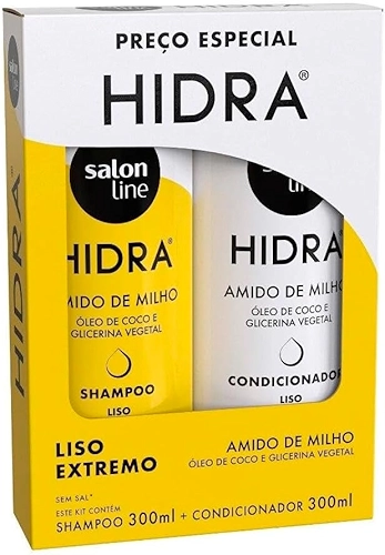 Salon Line, Kit Shampoo e Condicionador, Hidra Amido de Milho, Vegano - Cabelos Lisos e Ondulados, 300 ml cada