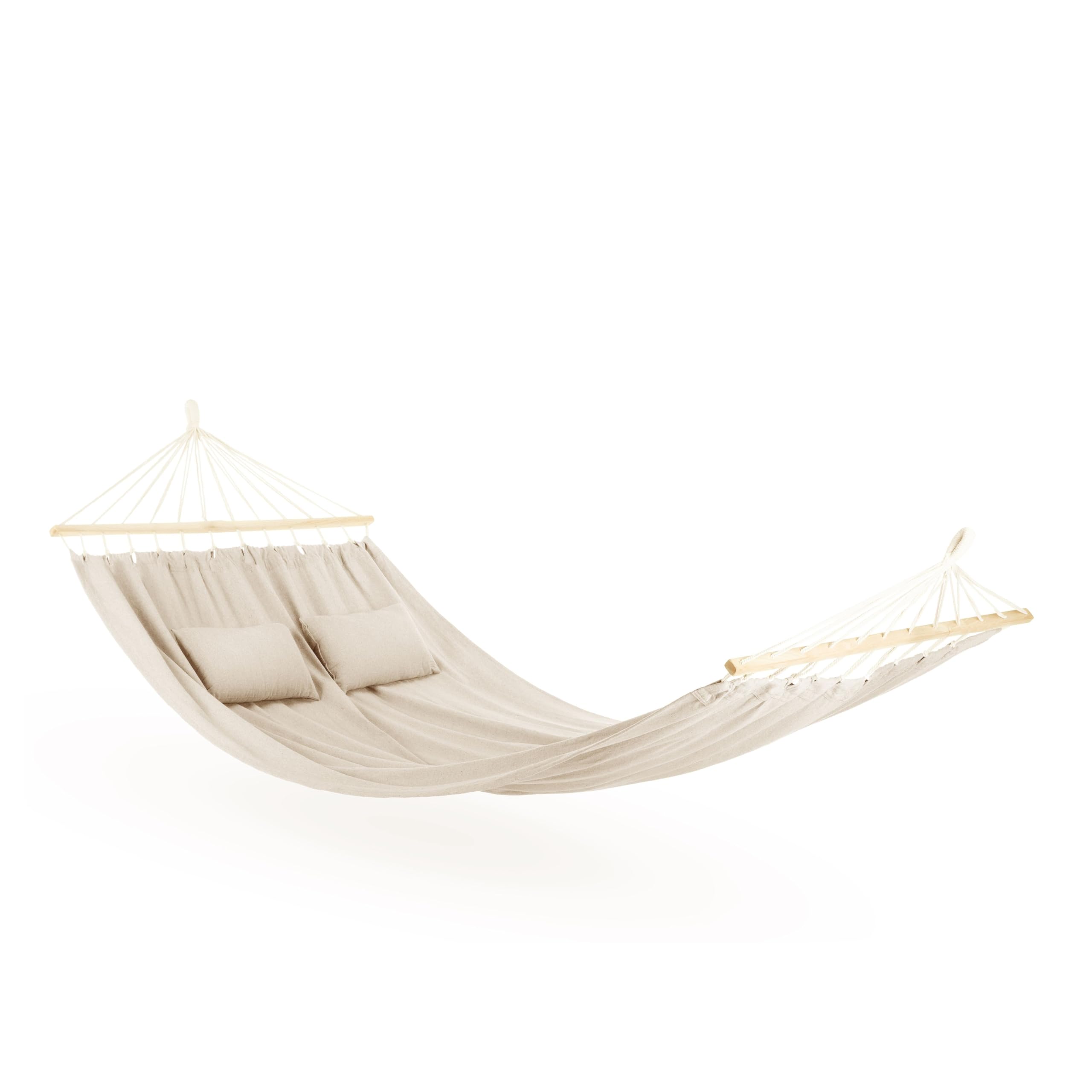 Amaca 200 x 150 cm, fino a 200 kg, per esterni, doppia amaca per 1-2 persone, in cotone con cuscino per giardino, balcone, terrazza, traspirante, per bambini e adulti, grigio