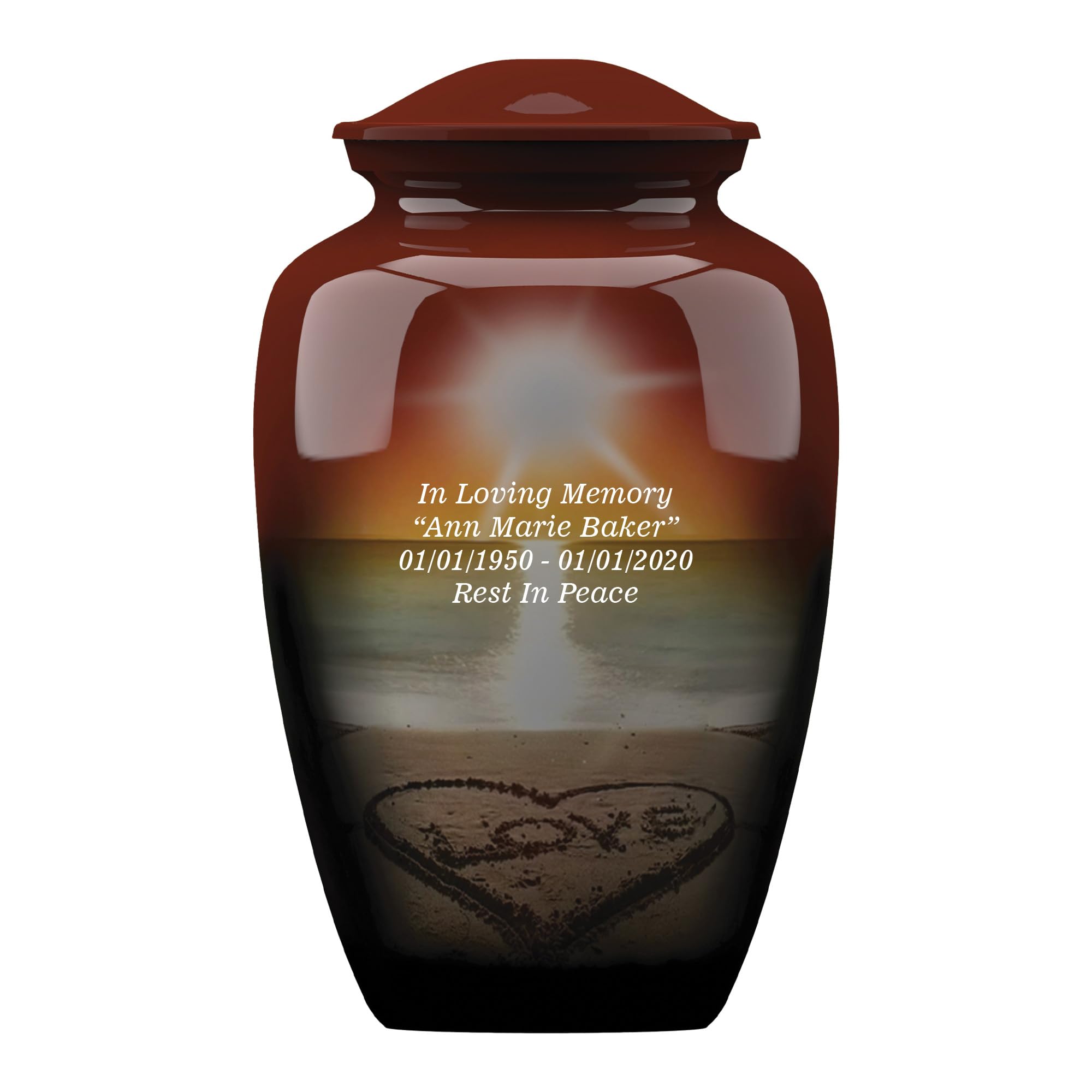 Urne funéraire personnalisable coucher de soleil, grand sanctuaire cinéraire pour homme et femme