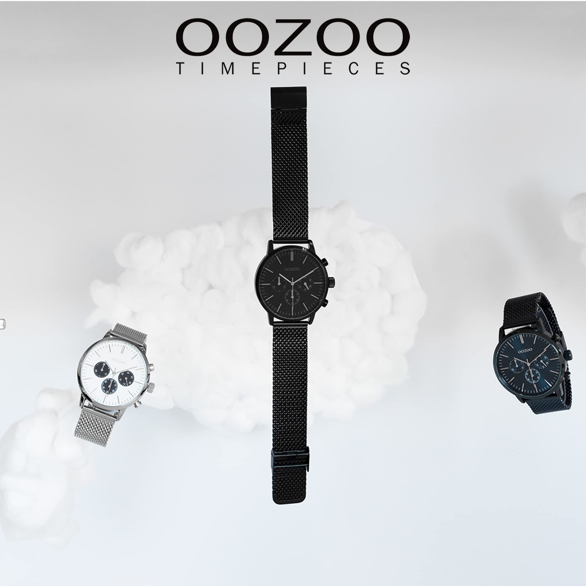 OOZOO Timepieces Orologio da uomo – Orologio da polso da uomo con cinturino in rete da 22 mm – analogico da uomo con cinturino in maglia milanese rotondo, argento/nero., Bracciale