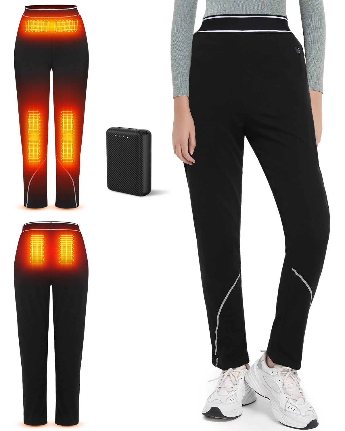 FERNIDA Sous-vêtements thermiques chauffants, pantalon chauffant, leggings thermiques avec batterie externe, sous-vêtements thermiques pour femme, pantalon chaud, 8 coussins chauffants