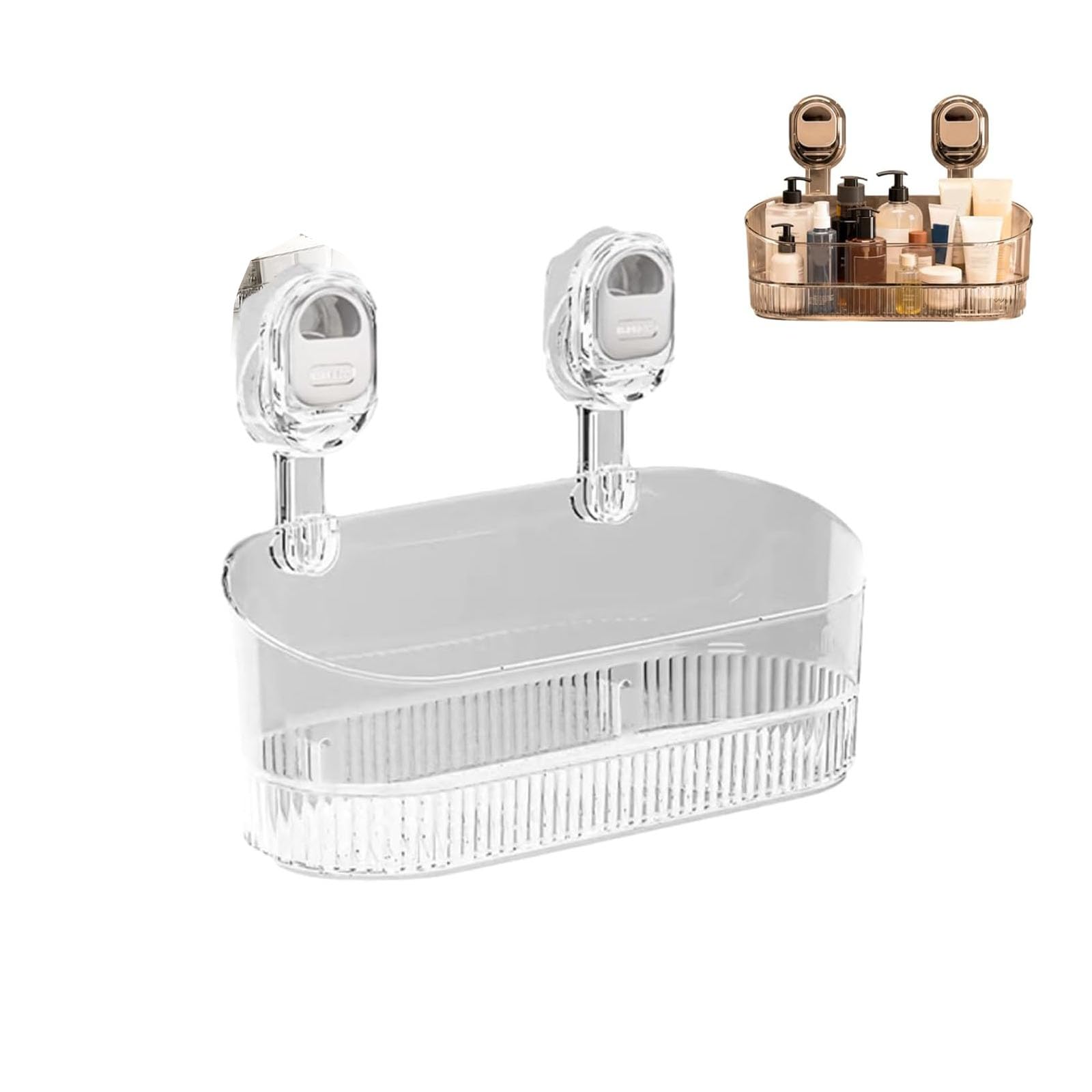 No-Drill Bathroom Drain Rack No-Drill Bathroom Suction Storage Box Large Capacity Strong Load-Bearing Glacier Pattern Suction Cup Shower