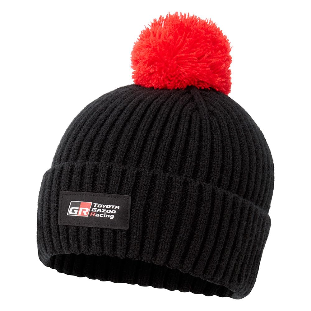 Toyota Gazoo Racing - Official Merchandise - Knitted Bobble Beanie Hat - Black/Red - Stretch Fit