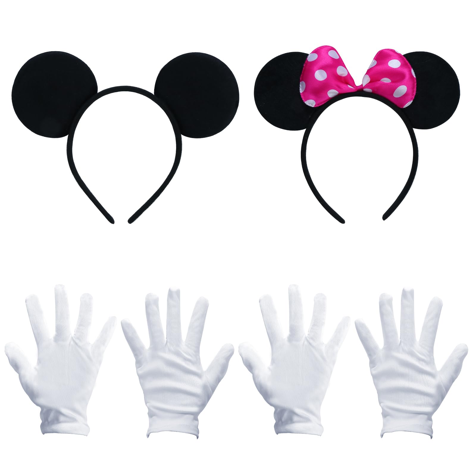 2 orejas de Minnie Mouse + 2 guantes blancos para Halloween, cumpleaños, fiestas de cosplay, bodas y así sucesivamente
