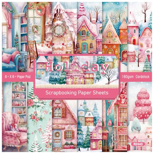 papel scrapbook,accesorios scrapbook, Bloc de papel navideño de 6' x 6', 24 hojas con estampados de ciudades navideñas y días nevados, cartulina de una sola cara, suministros for álbumes de recortes n