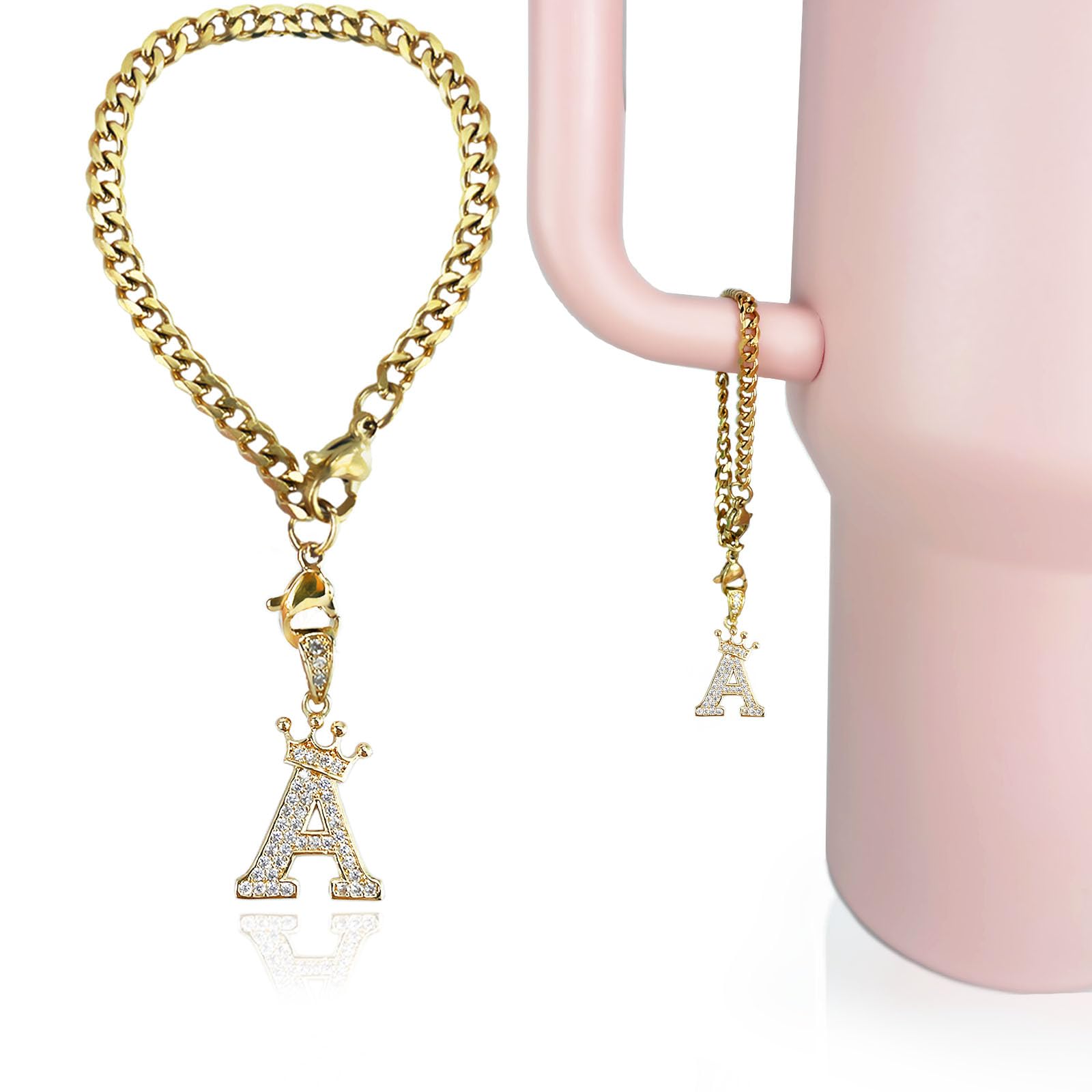 Ciondolo a forma di lettera per tazza Stanley, accessori per catena di perle, ciondoli con iniziali Stanley Cup per manici, decorazione per bottiglia d'acqua, gioielli, carino, semplice, moderno