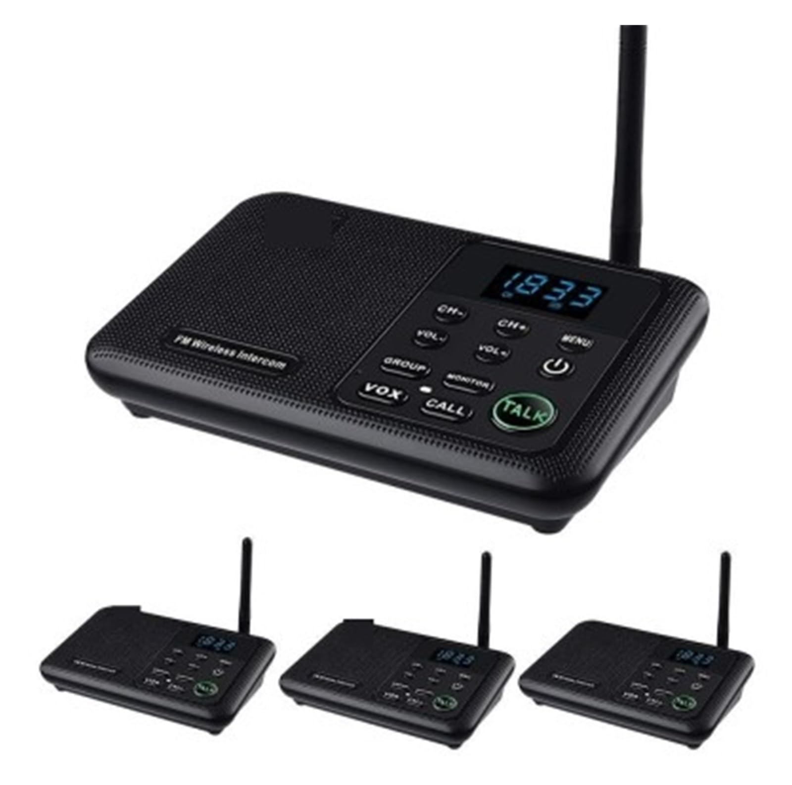 Interphone sans fil, Système d'interphone sans fil longue portée de 1 mile for les bureaux d'affaires à domicile, pièce à pièce, communiquez.(4 Unit Black)
