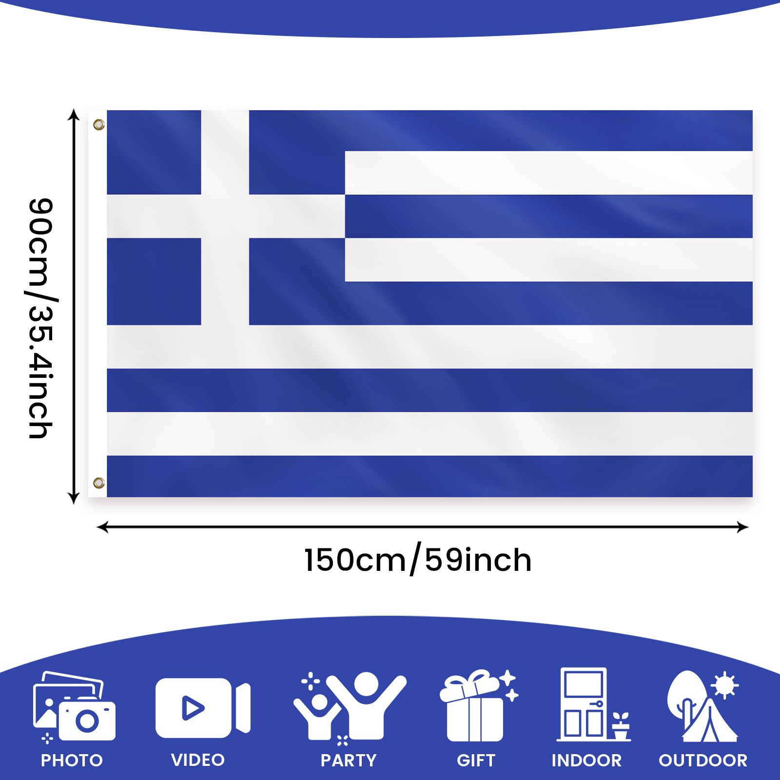 PartyYaa Greece Flag, 5ft x 3ft Greek Flag for Party Decorations Single Side with 2 Brass Eyelets, Waterproof - Image 2