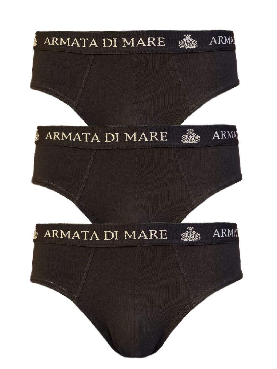 Armata di mare 3 Slip Mutande da Uomo Cotone Elasticizzato con Elastico Esterno a Vista e Scritta Bianco Nero Grigio Blu (5/L, Nero