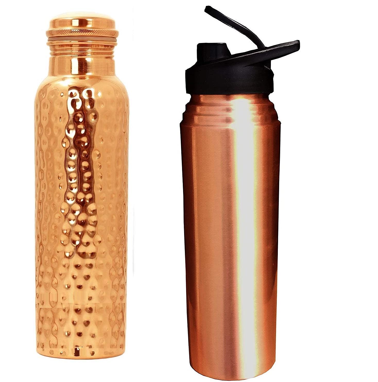 Rengvo Rudra Exports Copper Water Bottle | Hammered Finish Sipper Water Bottle (1 Liter) | Leak Proof, Non-Toxic & BPA Free Bottles (Set of 2)