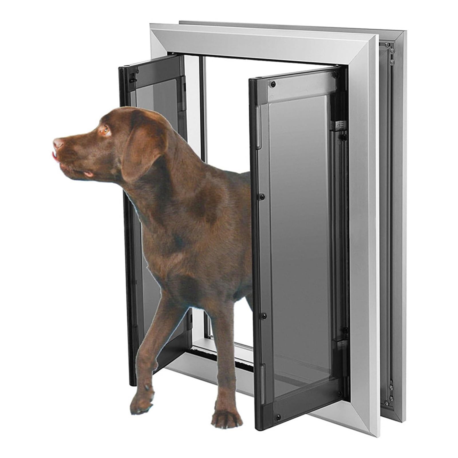 hundeklappe 44/54cm Hunde-Klappe für Wand, Selbstschließende Innentür für Schlafzimmer/Küchen/Eingang, Alurahmen mit Kunststofftüren(Up to 30kg)