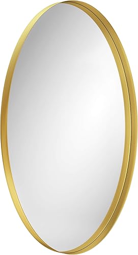 Miniatura 5 de Oval Metal-Framed Wall Mirror - Bathroom Decorative Wall Mounted Mirror 24×36in Gold Clean Vanity Mirror for Bedroom Living Room.