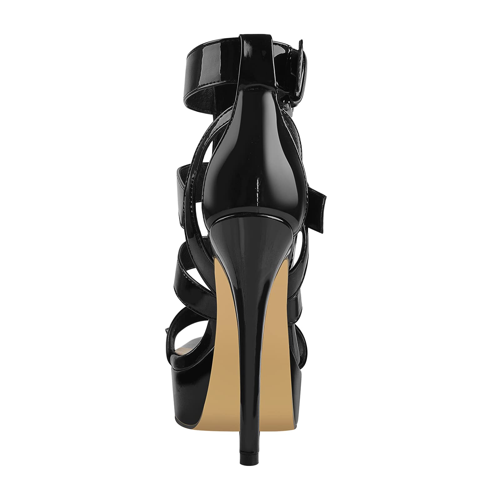 Only maker Sandalo da donna con tacco alto e plateau, con borchie effetto laccato, nero