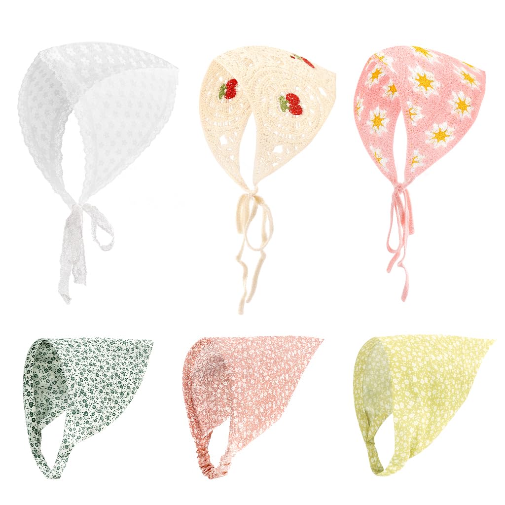 FIDWALL Boho Floral Chiffon, Lace & Crochet Elastic Headbands - Bandana Hair Scarves for Women & Girls (6PCS Mixed Headbands, One Size)