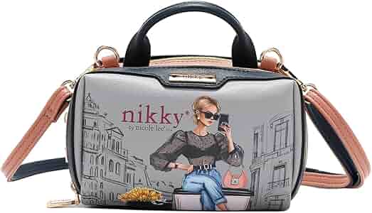 Nicole Lee Nikky Mini Boston Double Zip Crossbody Bag, Vegan