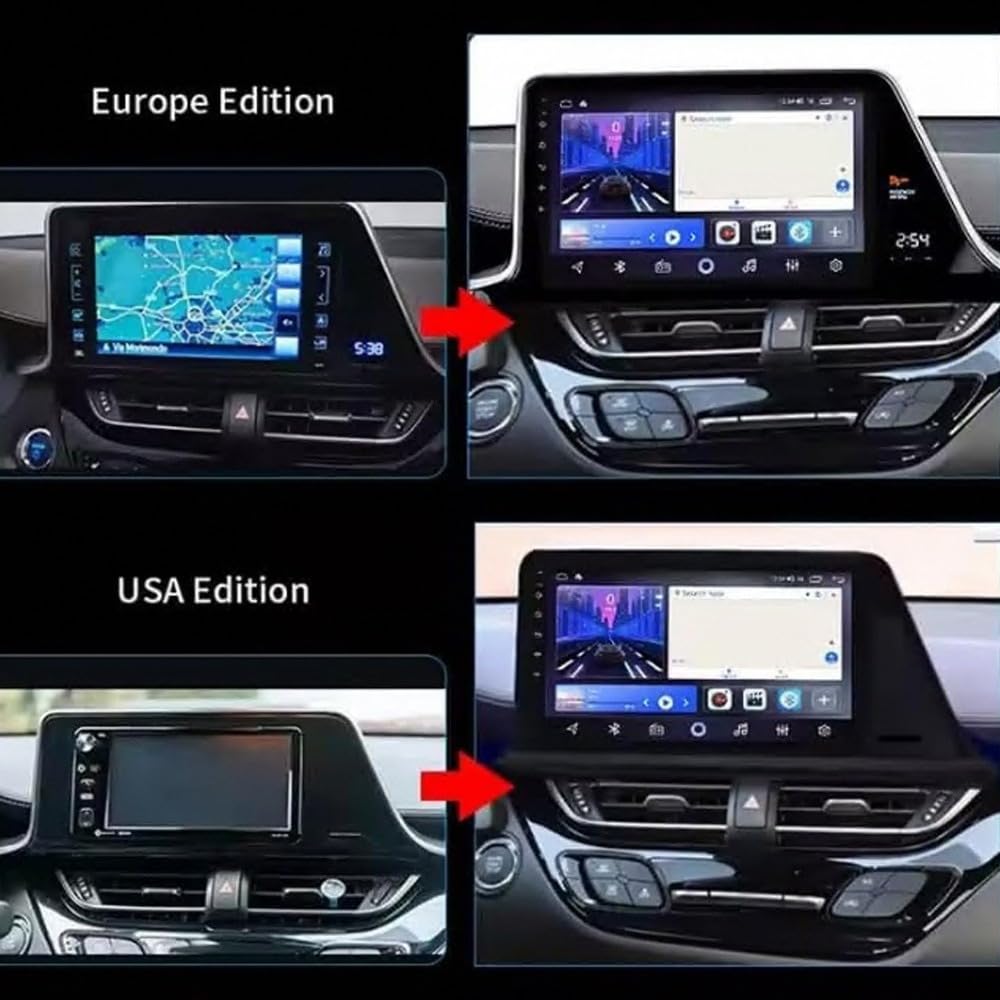 Car Stereo Carplay Radio de Coche para Toyota CHR 2018 Soporta Bluetooth, Control Volante, USB, WiFi, 4G, Mirror-Link, GPS Navegador/Radio FM, 4 Nuclear 4G+64G