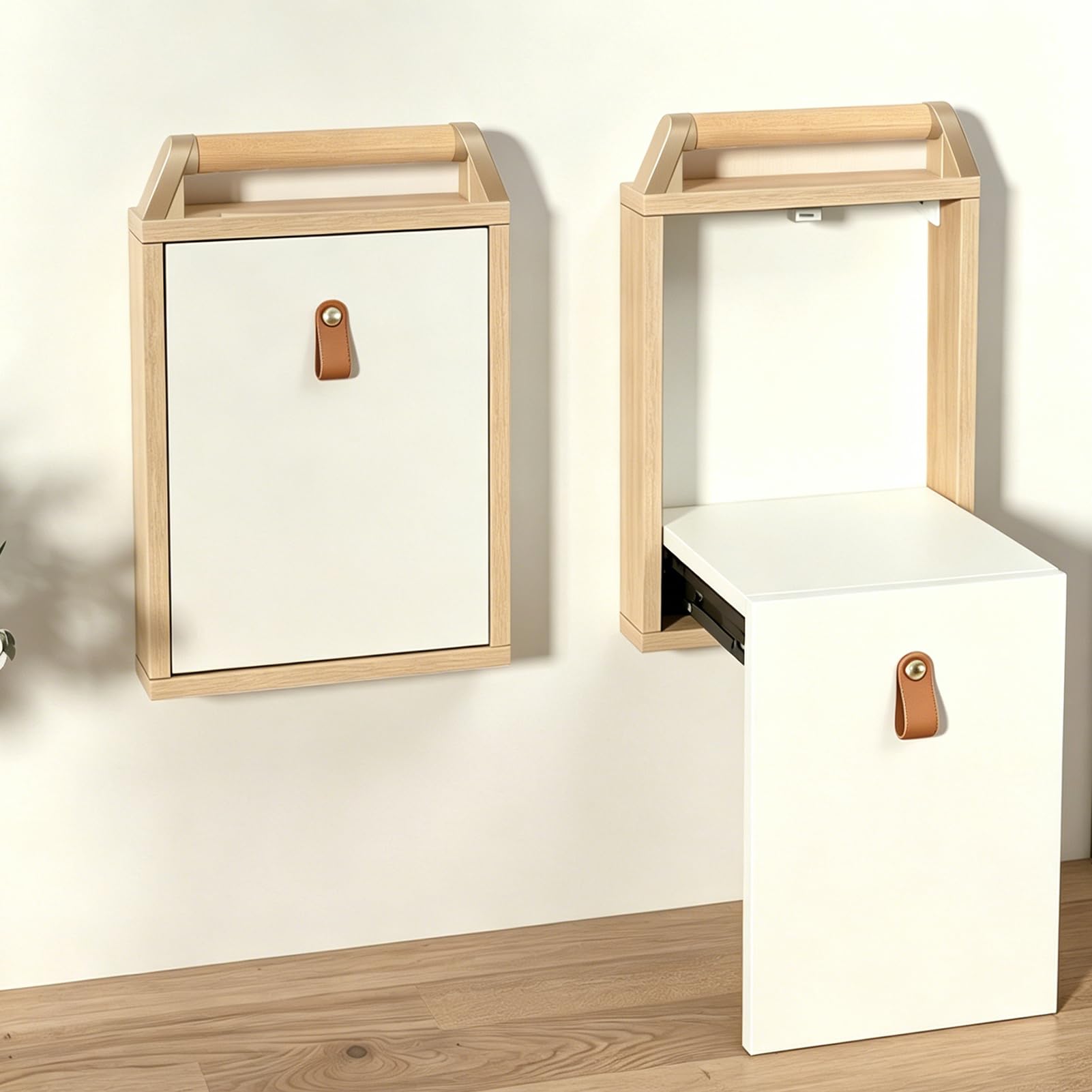 SLDAGe Wall Mounted Shoe Changing Stool Folding Entryway Stools Shower Bench Invisible Shoe-Changing Chair Space Saving,beige+white,With handrai