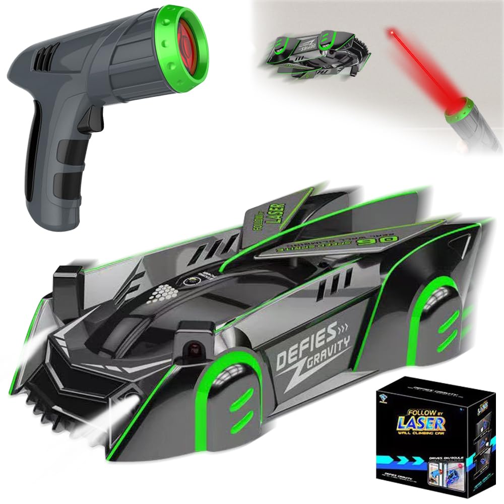 Wall Climbing Car, Laser Remote Control Cars Toys, Zero Gravity Laser Remote Control Cars, Rc Car Toys for 16+ Year Old Boys Gifts, Birthday Gift Boy Girls (Green)
