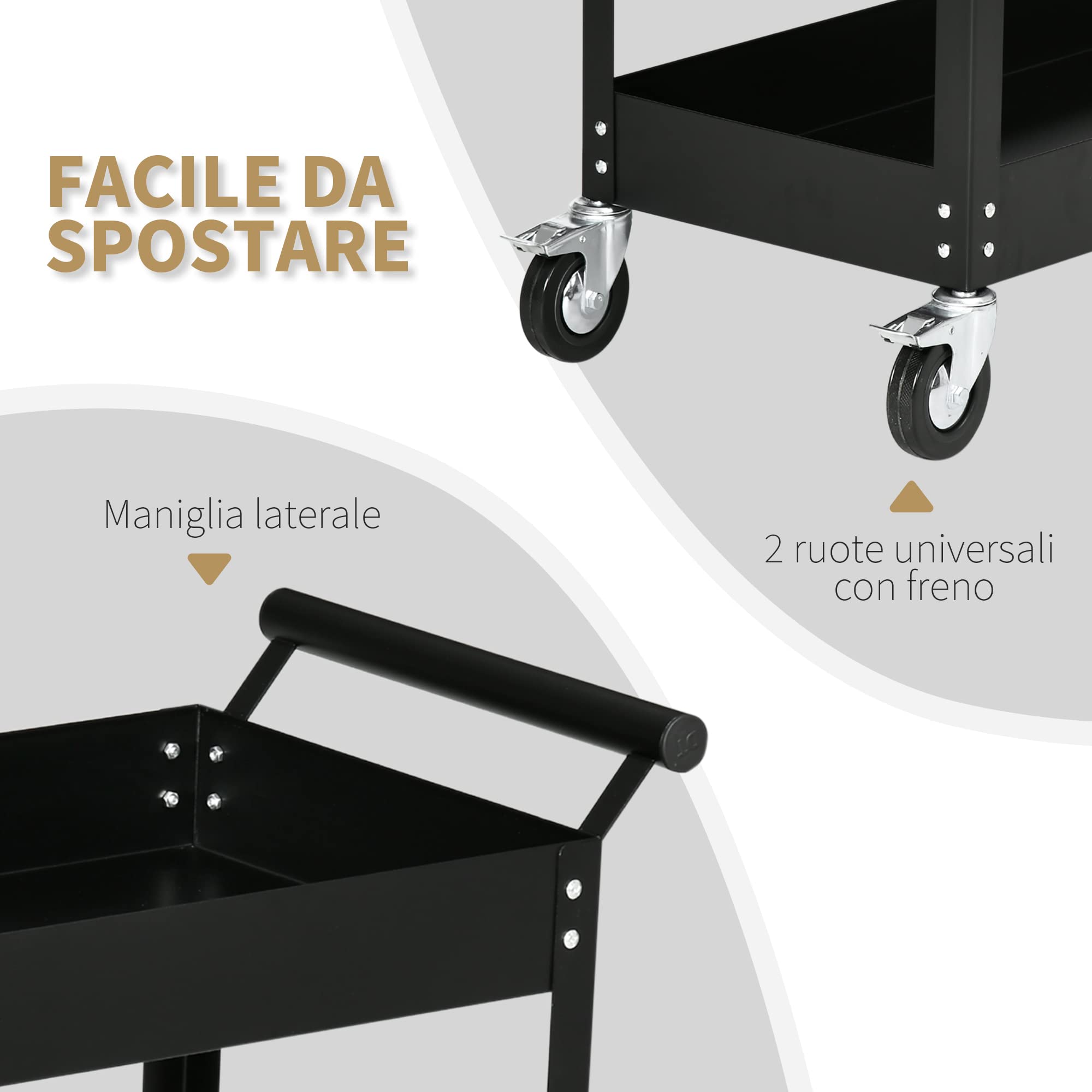 DURHAND Carrello Porta Utensili a 2 Ripiani, Carrello da Officina e Garage in Acciaio 84.5x38x84cm, Nero