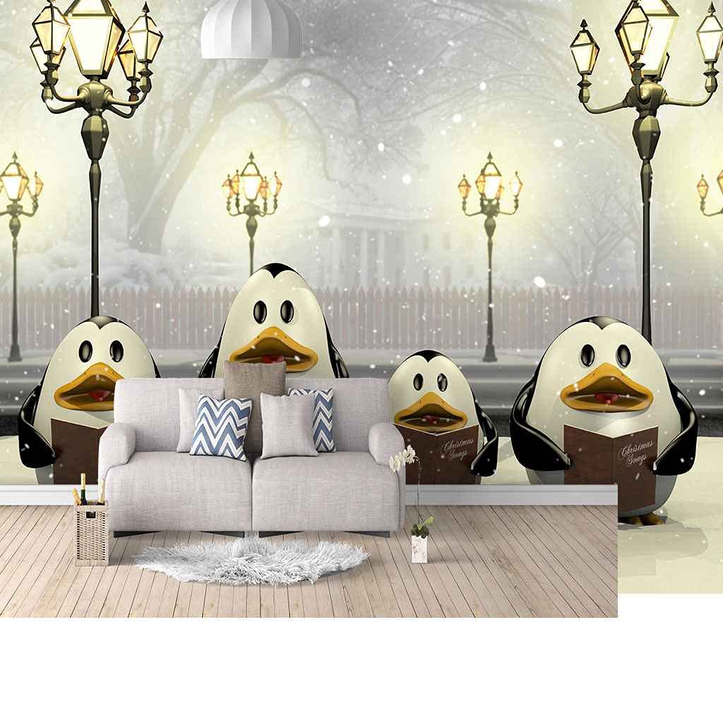 Papier Peint Photo Pingouin 3D Poster Murale Personnalisé Salon et Chambre