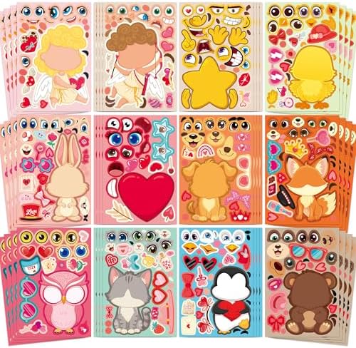 Valentines Day Gifts for Kids Classroom - 48 Sheets Valentines Stickers for Kids Toddlers Crafts Party Favors Games Activities Birthday Party Dcorations Essentials Preschool Kindergarten