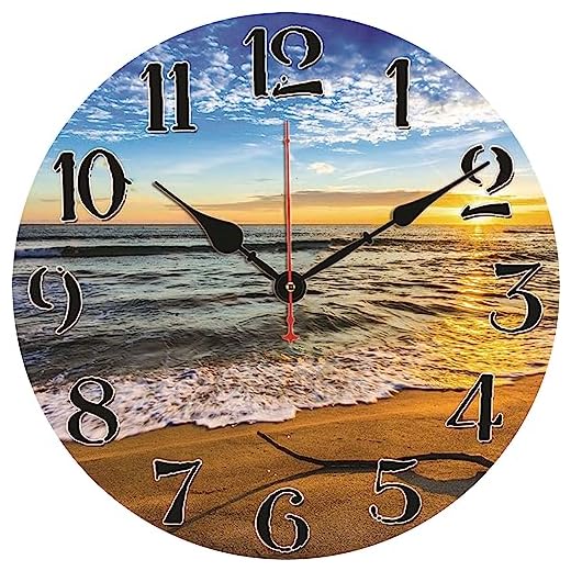 TAHEAT 30 cm Original Mar Playa Reloj de Pared, Silencioso Moderno Relojes, Decorativo de Madera Reloj de Pared para Cocina Baño Salon Oficina