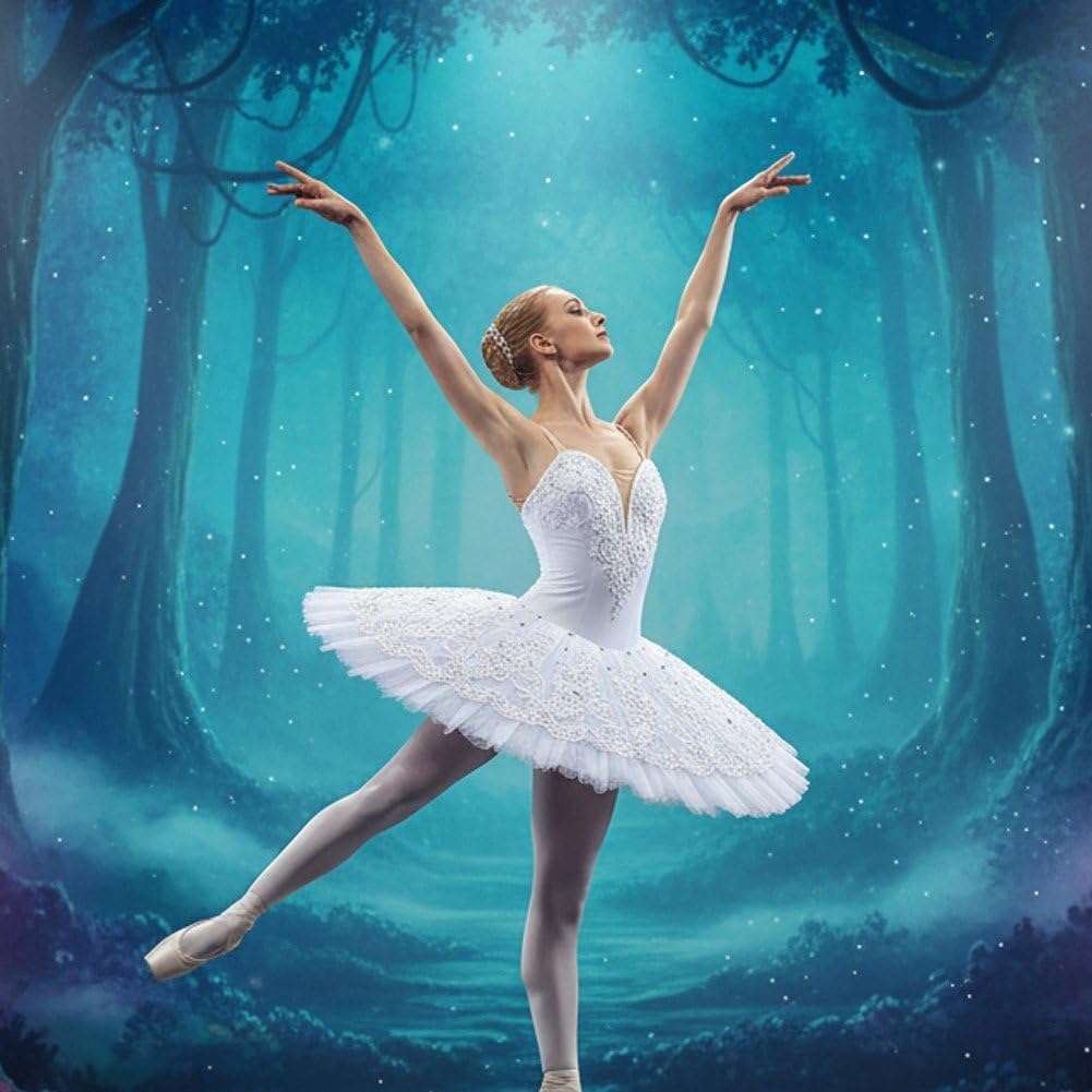 Sanfly Women's Ballet Skirt Professional Adult Ballet Women Ballet Dress Swan Lake Dance Costumes White Sequin Wear