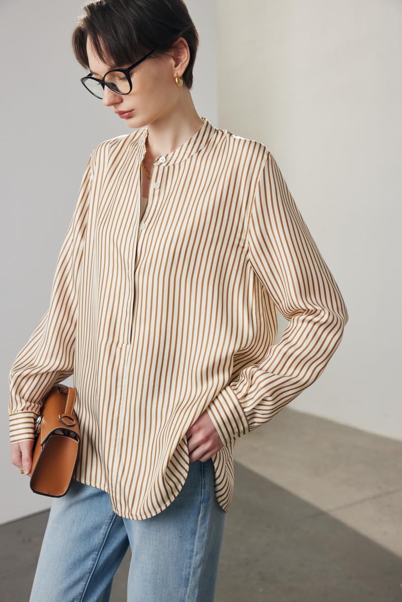 Donna Blusa da Ufficio in Seta con Collo Alto e Stampa
