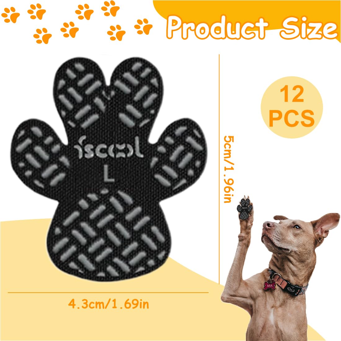 Confezione da 12 cuscinetti antiscivolo per zampe di cane per una trazione controllata, calzini antiscivolo in gel autoadesivi, adesivi per scarpe, calzini antiscivolo per cani e gatti (nero)