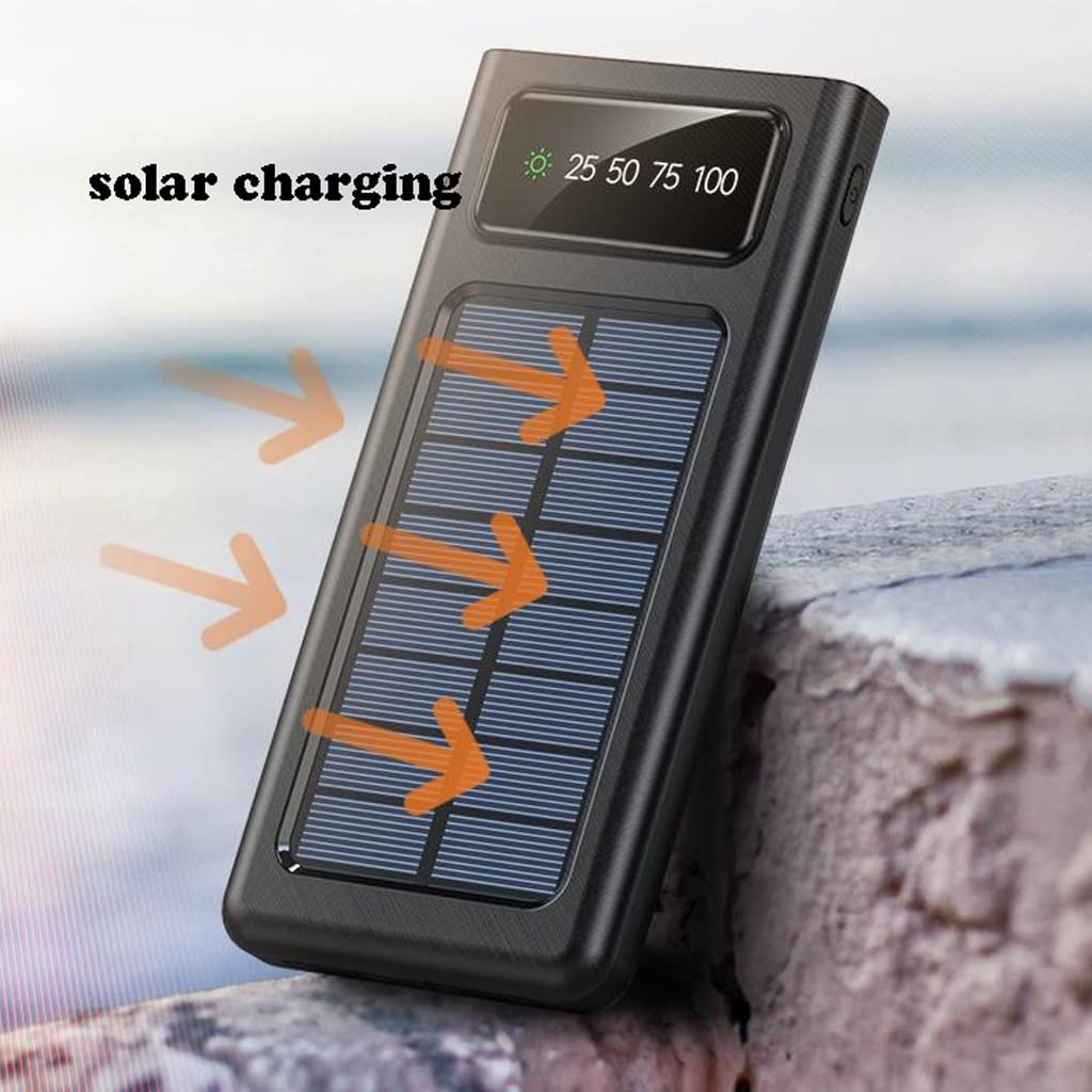 JJJ W zestawie czteroprzewodowy powerbank solarny o dużej pojemności 30000 mAh (kolor: czarny, rozmiar: 30000 mAh)